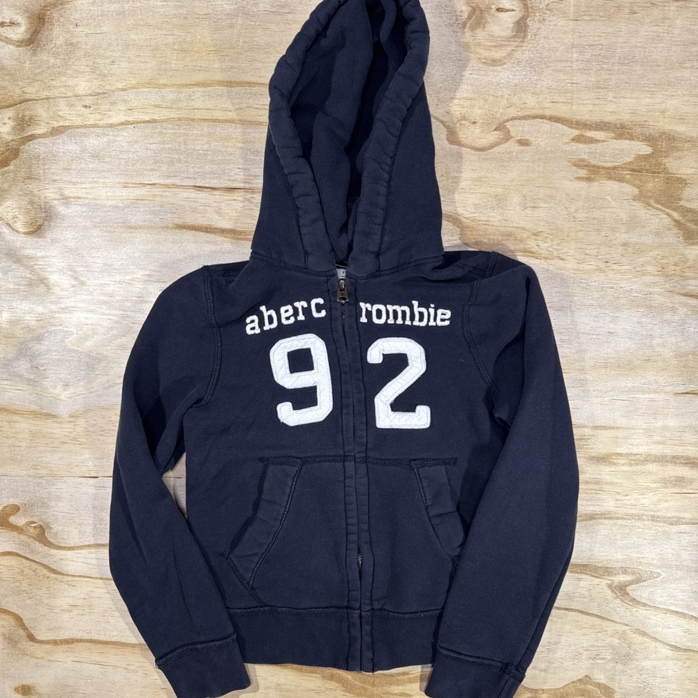 Abercrombie & Fitch Kids Zip Up Hooded Sweatshirt Size Small   92 On Front‎ Navy